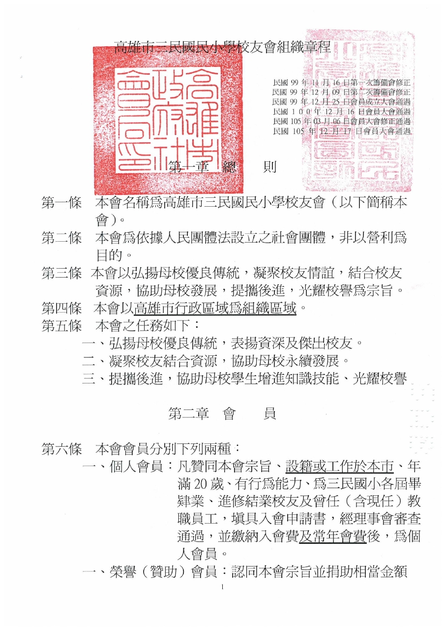 校友會組織章程 組織章程核定版